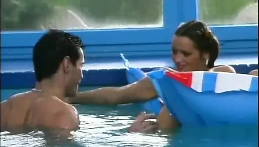 Beautiful Teen with Tight Pussy Fucked in the Pool and Cumshot by Two Big Cocks