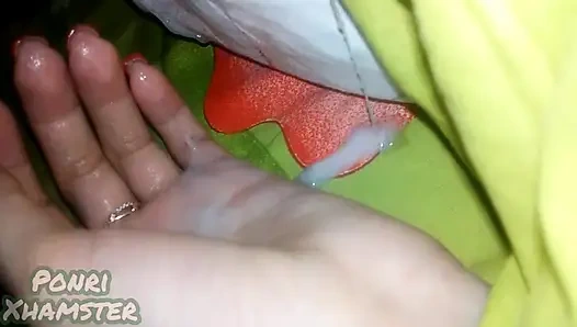 My stepsister's hand is covered in precum and then thick cum