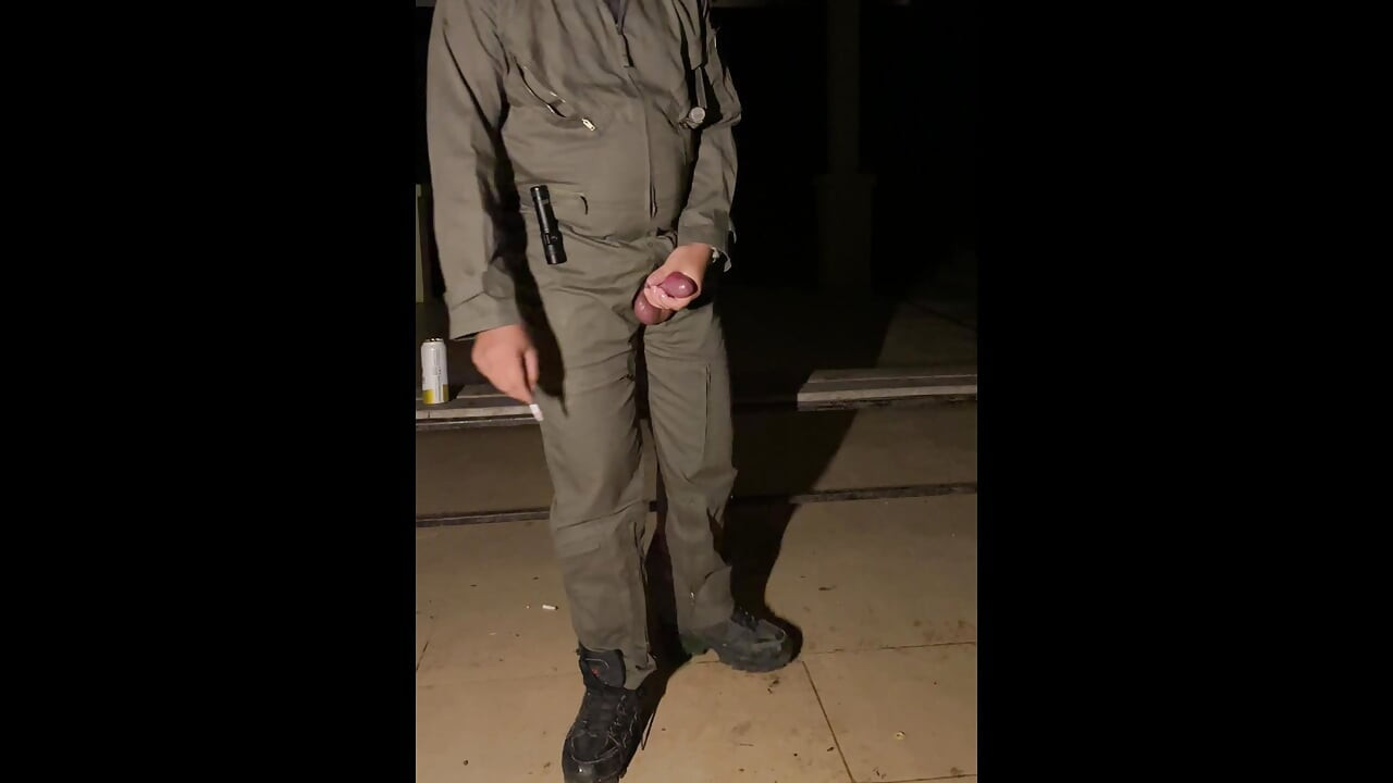 After work is done decide to jerk off in my mechanic jumpsuit and shoot a creamy load - wet with precum lube