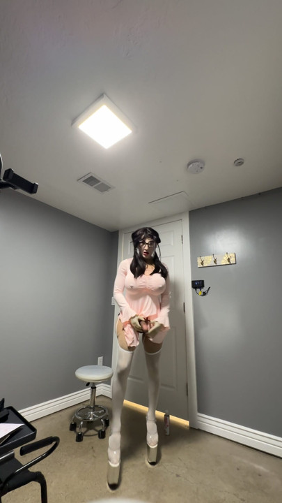 Hot trans wearing her sexy pink dress teasing huge tits | Clip 1