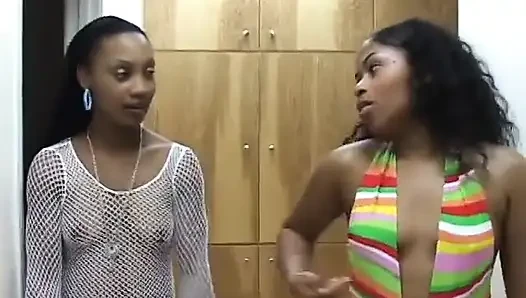 Couple of nice cute ebony chicks are sucking dick to get their holes fucked hard