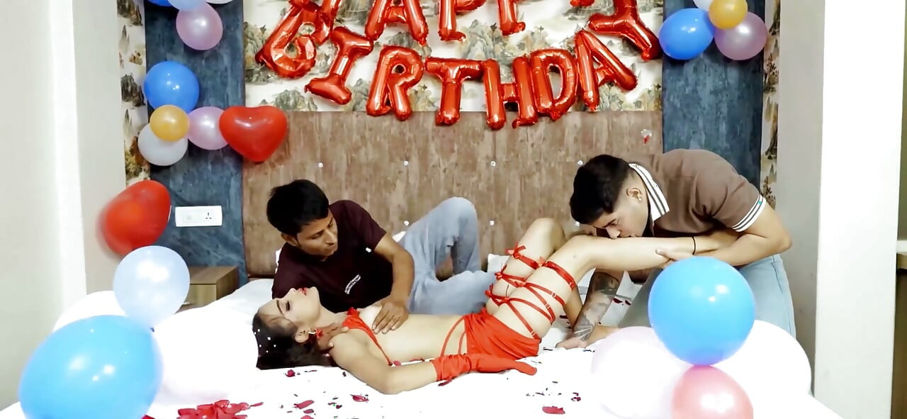 Indian Girlfriend Enjoying Threesome Hardcore Sex on Her Birthday