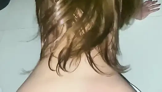 Beautiful Natural Body Girl Receives Her Neighbor on Her Knees on the Floor