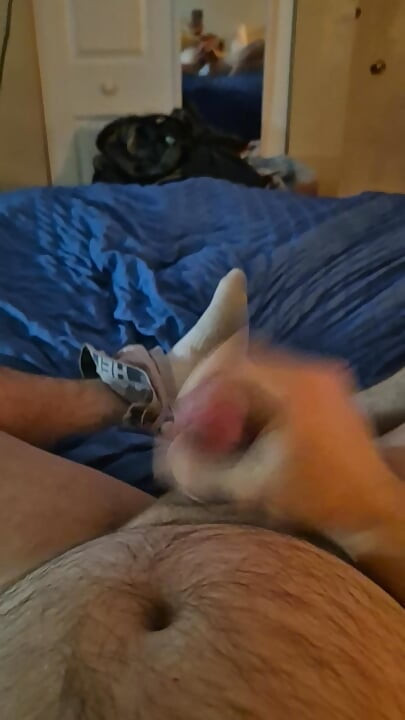 Jacking off tattoo cock while vibrator in ass