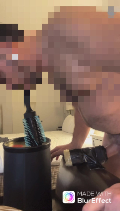 Daddy fucking fleshlight and sucking brush dildo with moaning in hotel alone