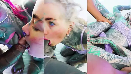 POV TRANS threesome - tattooed Mazhem & Josh
