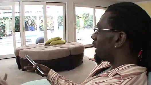 Young brunette eats a huge black cock