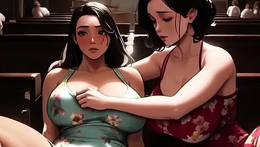 Tante bahenol ini saling menyusui saat kelayakan di gereja