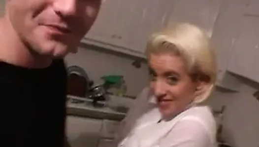 British slut Cybill gets fucked in the kitchen