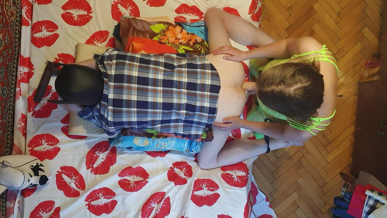 Dominatrix girl homemade without mercy fucked strapon her slave man in the ass