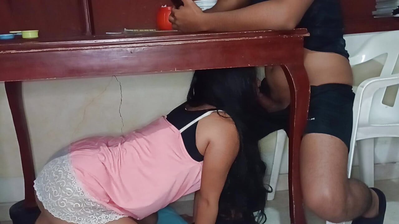 Lover under the table sucks my cock without caring about anything