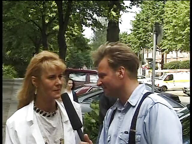Blonde milf giving an interview