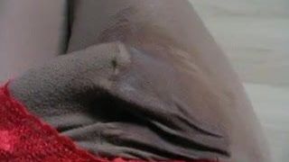 Sissy ejaculação - deslizamento vermelho - meia-calça marrom