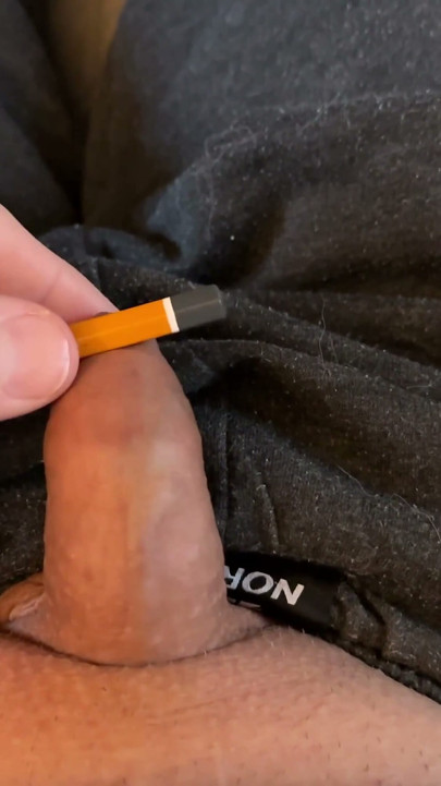 Play with the foreskin of my little cock and a pencil | Clip 1