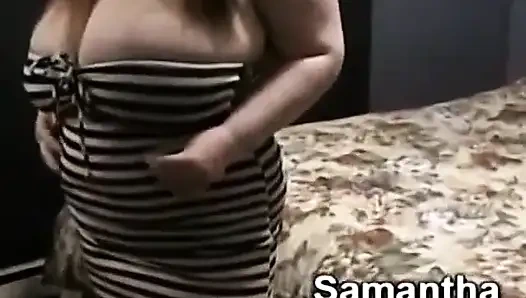 Толстушка Samantha дрочит бритую киску с двумя дилдо