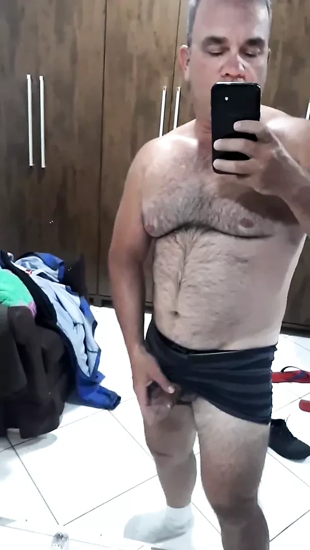 Hot step dad showing his tool