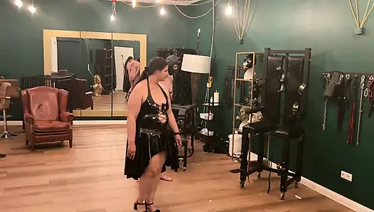 Latex Dommes Stretch Bound Slave's Ass Wide Open