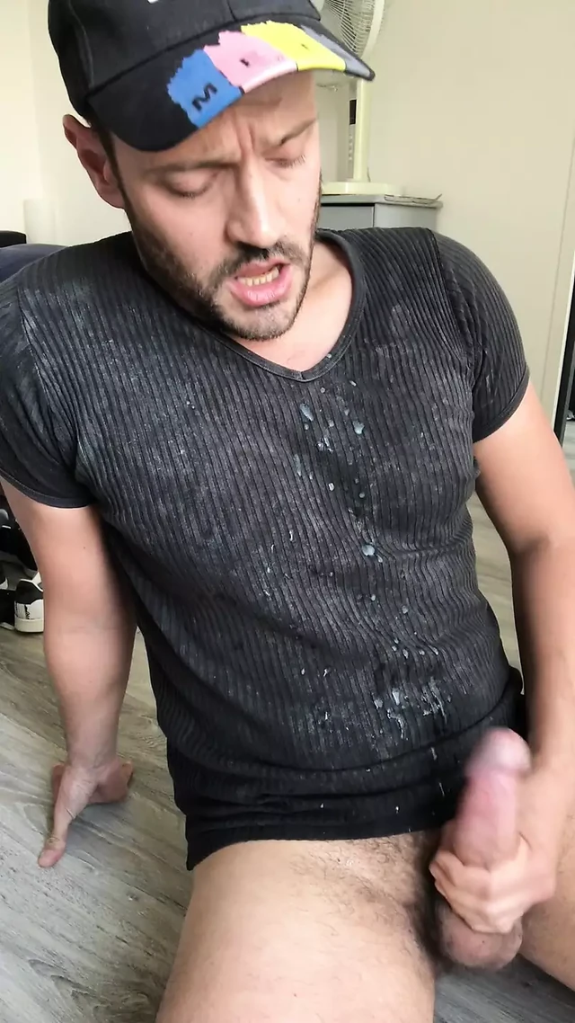 Another big cumshot on my ever dirtier cum t-shirt