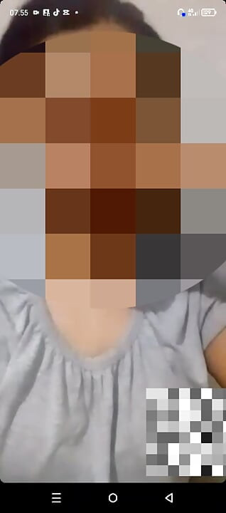 shows off her big natural breasts, in a video call