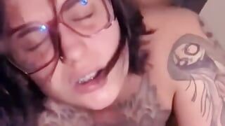 Geek girl in glasses fucking in doggy position