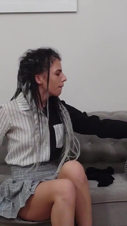 Kim Toy Trying On Different Kinds Of Pantyhose With Her Plaid Skirt | Clip 2