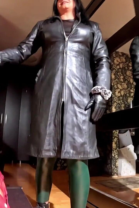 Leather Gloves Handjob. Smoking, Leather Coat and Cum on Leather
