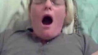 blond amateur with glasses does anal