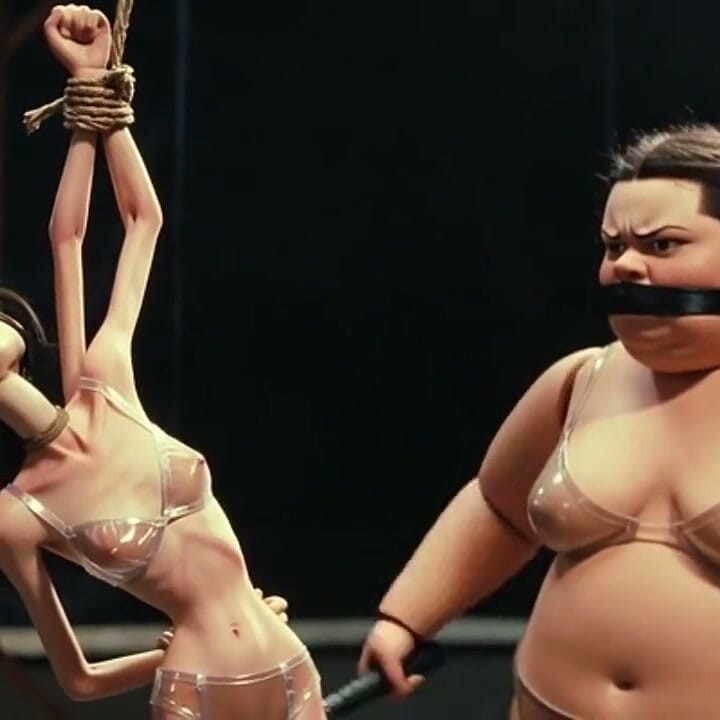 Skinny Slave in Bondage Whipped by Fat SSBBW Mistress