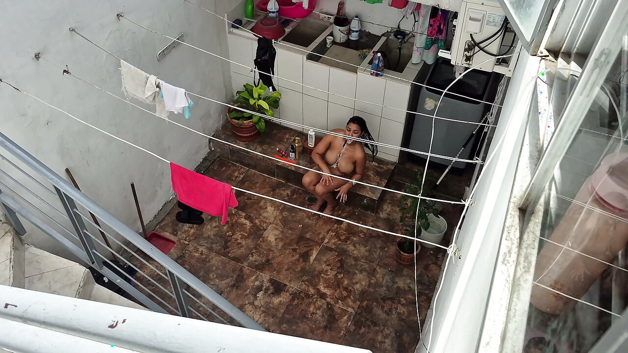My Neighbor From the House Below Bathes Outside and Was Discovered by Me.