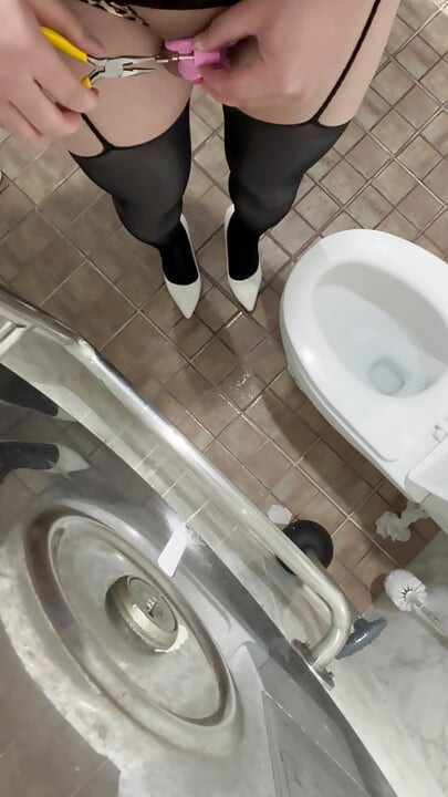 A girl breaks my chastity key and flushes it down a public toilet