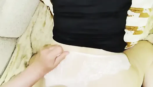 My Stepmom in White Lace Panties Without Taking Them off. Cum on the Back.