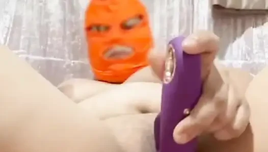 Wife watches our sex video while she does dildo