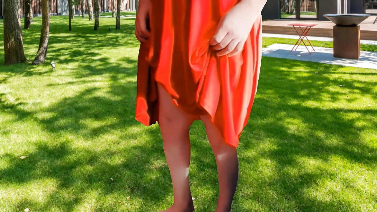 XX Red Dressed Outdoor Blonde Bubble Butt Smooth Ass Delicious Booty Pretty Legs