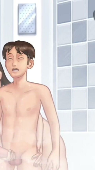Anon sucks Debbie's asshole and squeeze her big boobs in shower - summertime saga gameplay part 4 | Clip 1