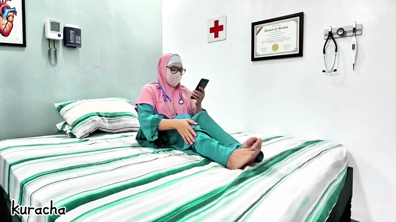 Hijab Muslim Doctor video call with her secret lover on breaktime at Hospital