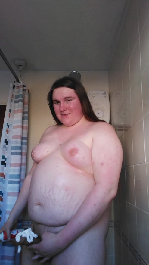 Huge trans BBW eats cum with cream | Clip 1
