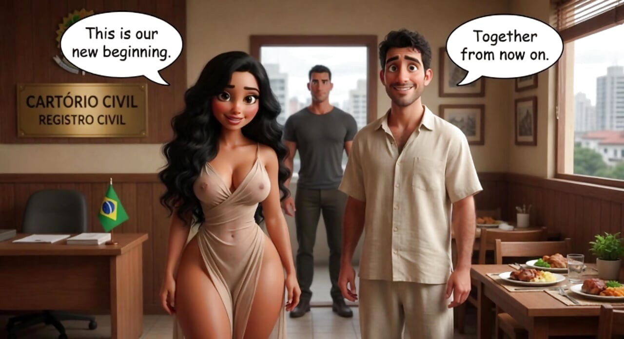 The husband secretly watches his wife sharing intense encounter with tall protector at the family farm (AI generated)