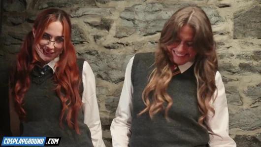 Selina Bentz as Hermione and Audrey Reid as Moaning Myrtle Take Turns on a Lucky Wizard's Hard Cock - Harry Potter Porn Parody
