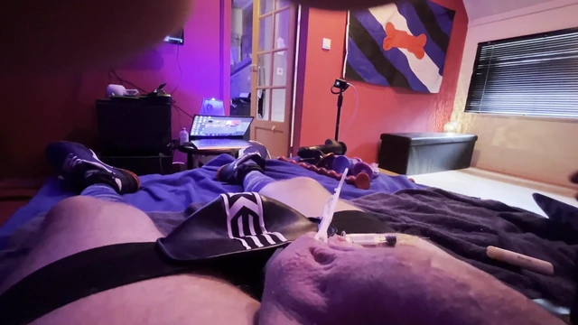 Kinky CBT Preparing for Self Scrotum Piercing.