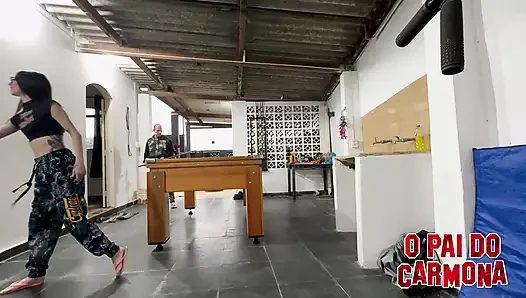 playing billiards leaving Bad Melli naked