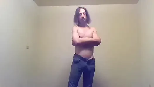 Transgirl Pre-op Topless in Only Jeans, Aroused  Self-photography Posing