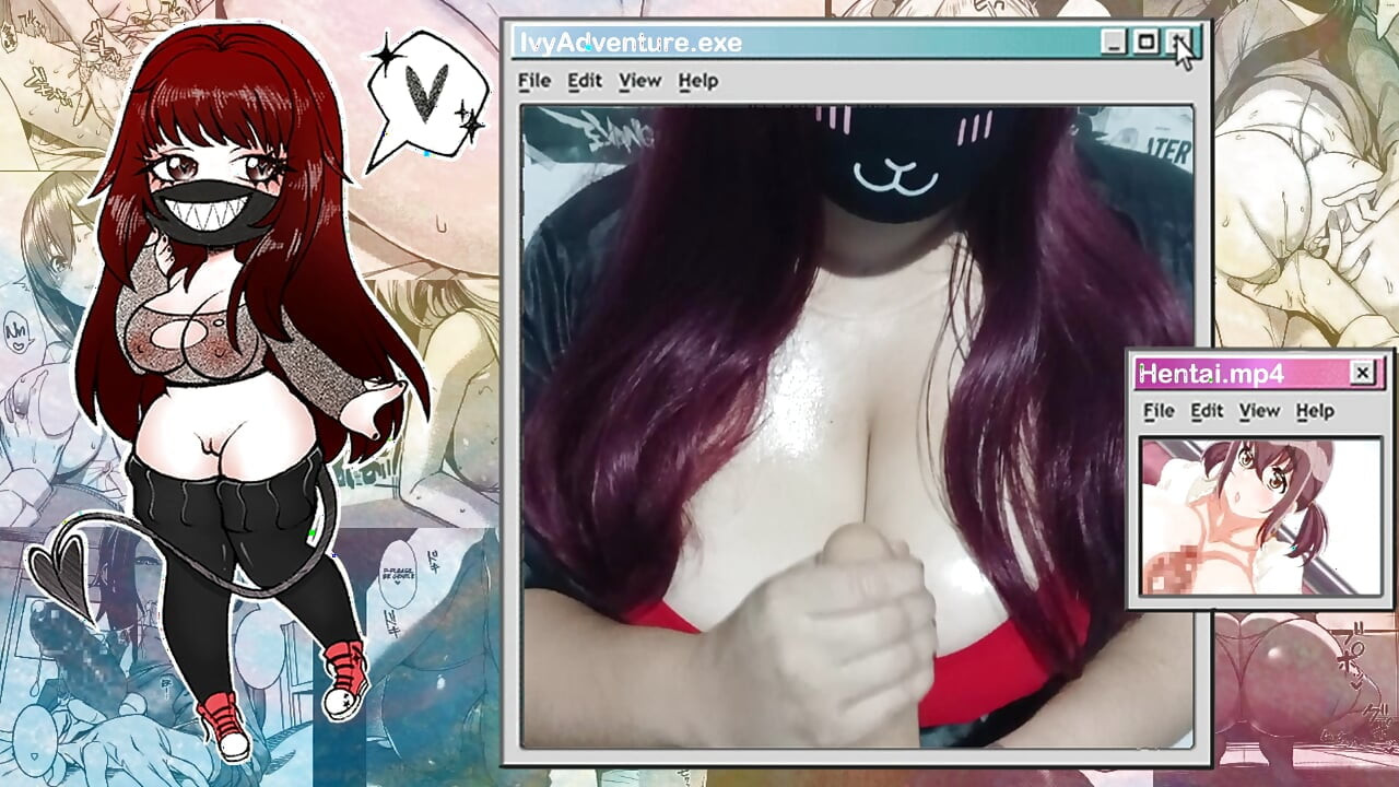 Gothic hete vrouw met grote tieten kijkt naar hentai (Nagachichi Nagai-san) tijdens het spelen met een grote lul