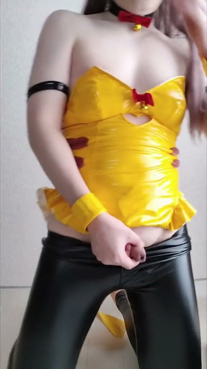 Japanese Pikachu Cosplay Crossdresser solo cum | Clip 1