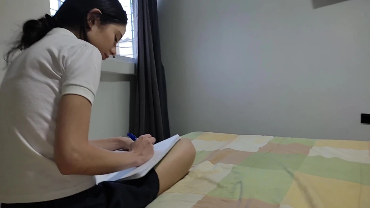 Perverted stepfather interrupts his stepdaughter's study