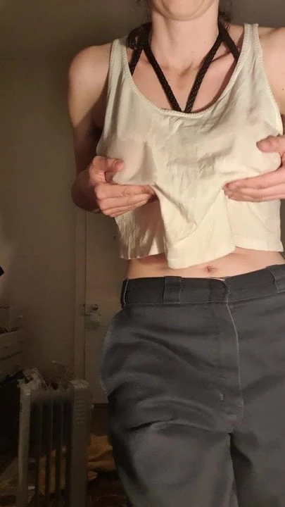 Lactating under clothes (almost cumming)