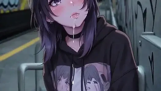 Gadis anime lucu masturbasi dan disetubuhi di stasiun kereta bawah tanah