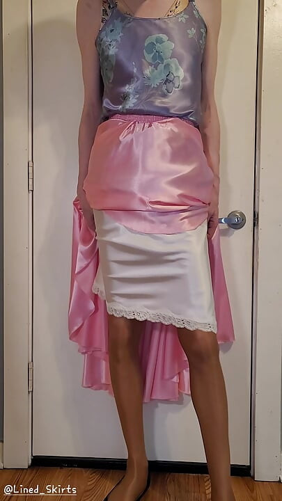 Long formal satin skirt with multiple satin slips. Satin layers