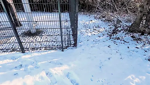 Busty girl naked titslapping in smow