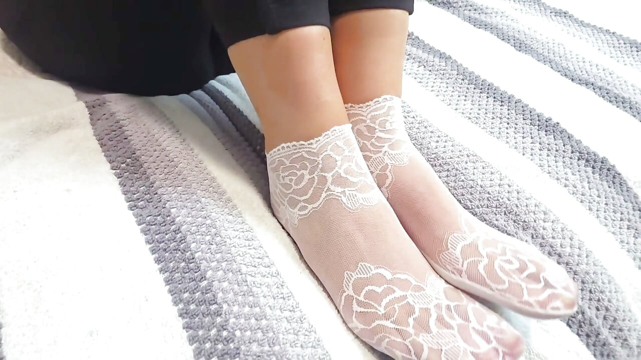 Cum in her heels and on lacey socks