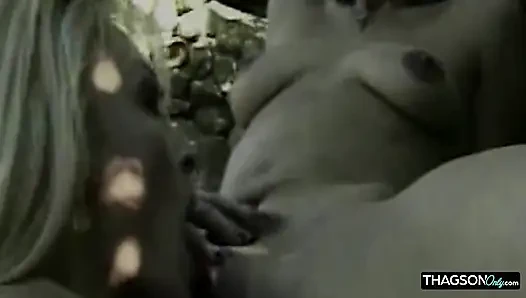 Blonde Babe Fingers Brunette to Squirting Orgasm Outdoors